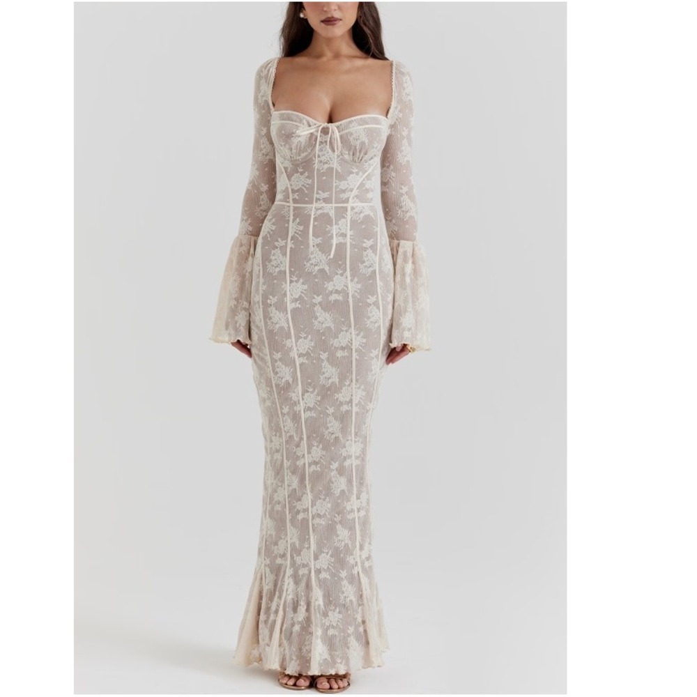 House of CB Women's Vintage Cream Delilah Lace Maxi Dress Size L+ Plus(10-12)NWT